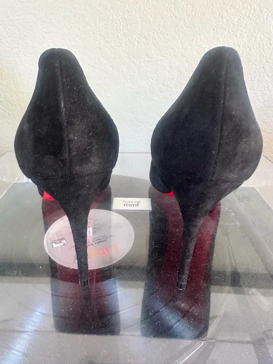 Christian Louboutin Black Suede Pointed-Toe Stiletto Pumps Kate 85 New In Box - Picture 7 of 12